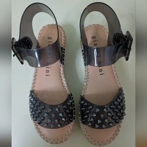 Gianni Bini - Black Studded Detail Plastic Ankle Strap Espadrilles Sandal